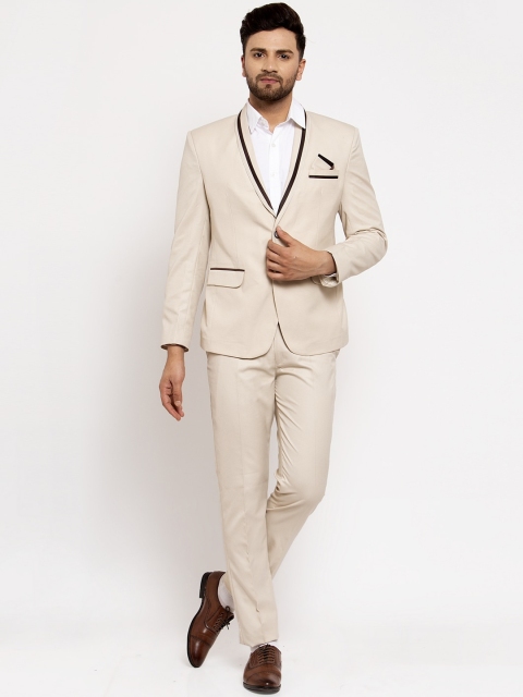 

KLOTTHE Men Beige & Brown Solid Single-Breasted Slim-Fit 2-Piece Party Suit