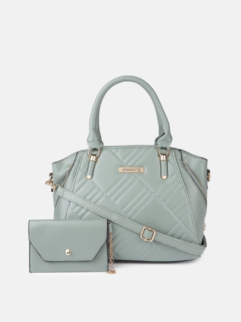 

DressBerry Green Structured Handheld Bag with Pouch