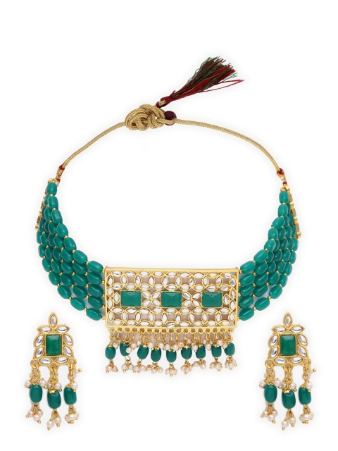 

NEUDIS Women Green & Gold-Plated Kundan-Studded & Beaded Jewellery Set