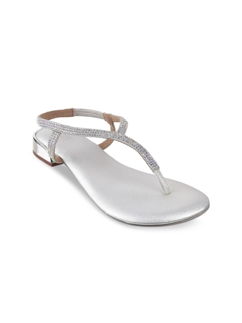 

Metro Women Silver-Toned Embellished T-Strap Flats