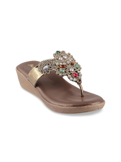 

Metro Gold-Toned Embellished Ethnic Wedge Sandals