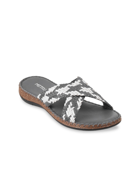 

Metro Women Grey Printed Open Toe Flats with Laser Cuts