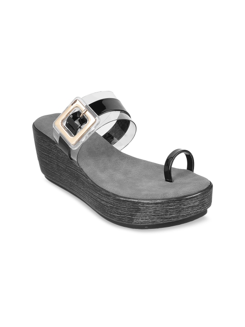 

Metro Black Wedge Sandals with Buckles