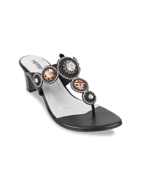 

Metro Black Embellished Ethnic Block Sandals