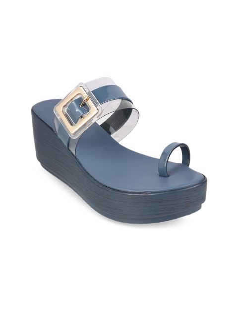 

Metro Grey Embellished Wedge Sandals With Buckles