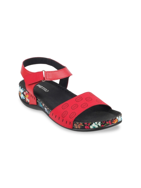

Metro Women Red Printed Open Toe Flats with Buckles