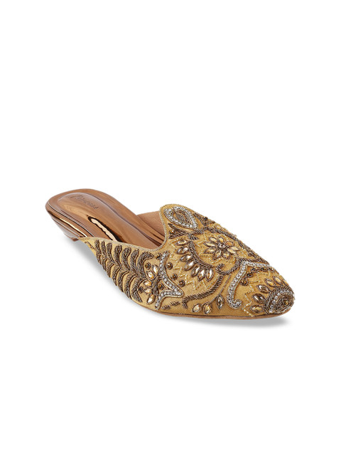 

Metro Gold-Toned Embroidered Block Mules