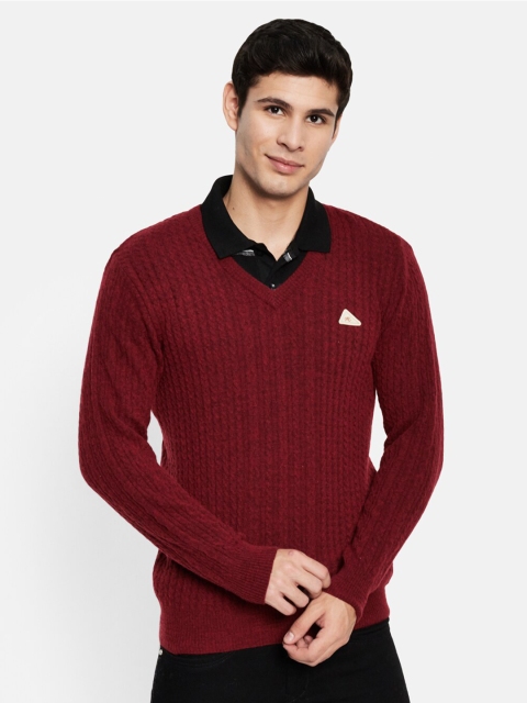 

Monte Carlo Men Maroon Cable Knit Woolen Pullover