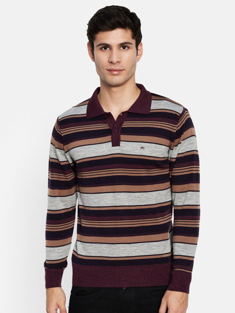 

Monte Carlo Men Purple & Brown Striped Polo Collar Slim Fit T-shirt