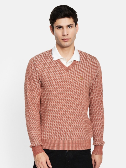 

Monte Carlo Men Orange & Beige Printed Woolen Pullover
