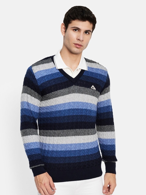 

Monte Carlo Men Navy Blue & White Striped Woolen Pullover