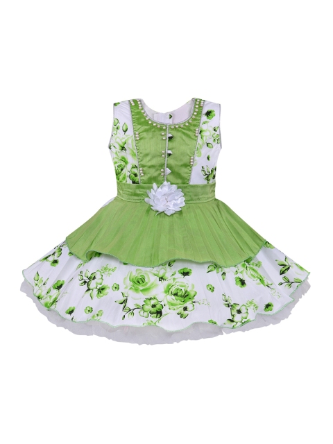 

Wish Karo Girls Green & White Floral Printed Georgette Fit & Flare Dress