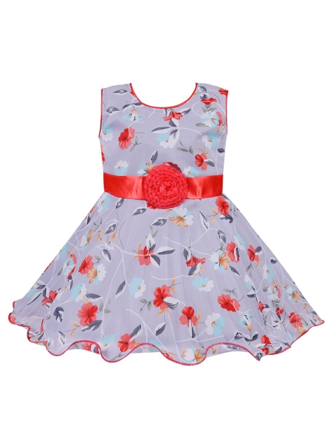 

Wish Karo Grey & Red Floral Georgette Dress