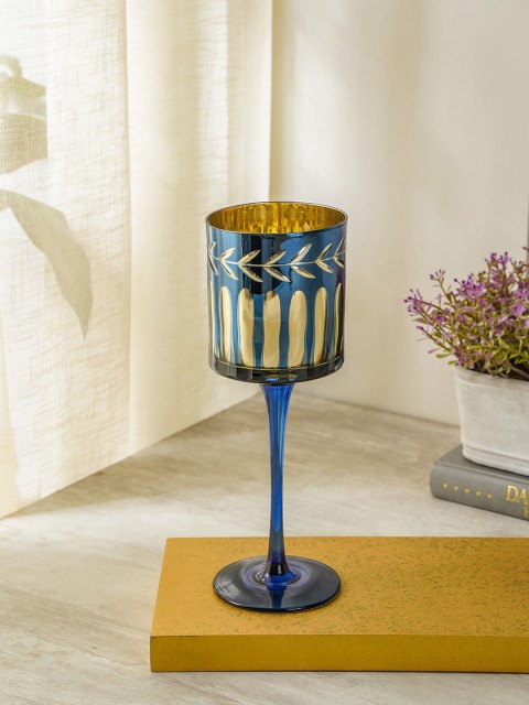 

Pure Home and Living Gold & Blue Coloured Glass Candle Holder