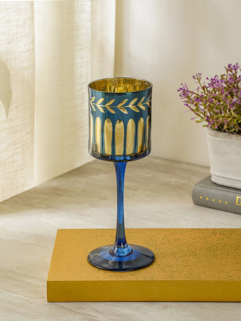 

Pure Home and Living Blue & Gold Coloured Glass Candle Holder