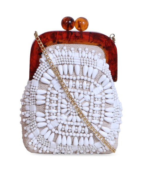 

Diwaah White Printed Structured Sling Bag with Quilted