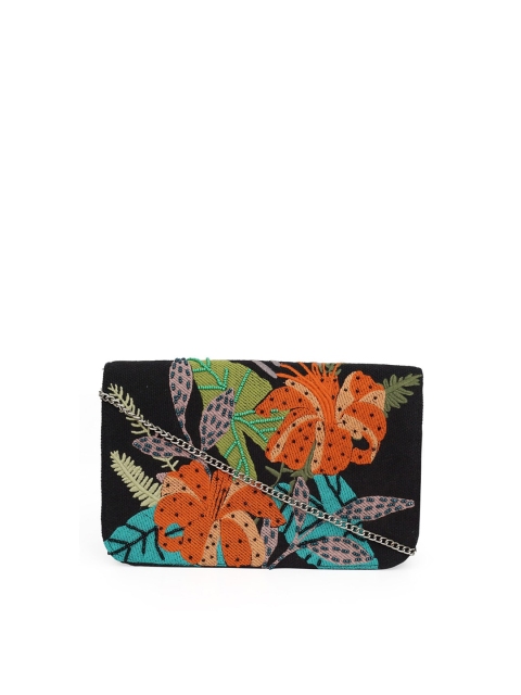 

Diwaah Black & Orange Printed Embellished Purse Clutch