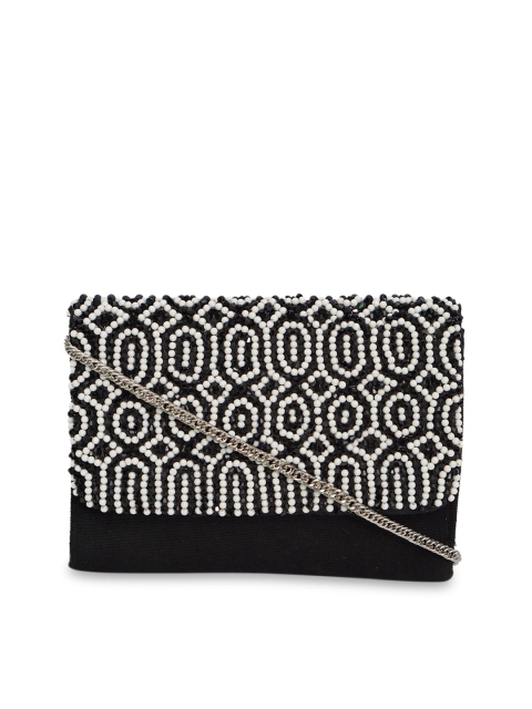 

Diwaah Black & White Geometric Embellished Structured Pure Cotton Sling Bag
