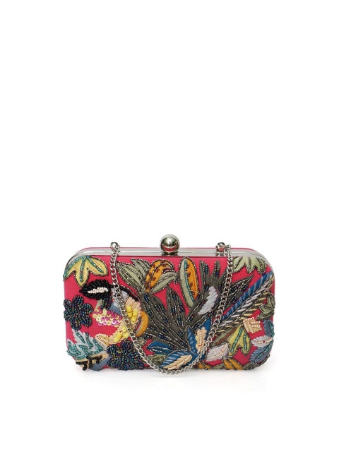 

Diwaah Red & Green Printed Embellished Box Clutch