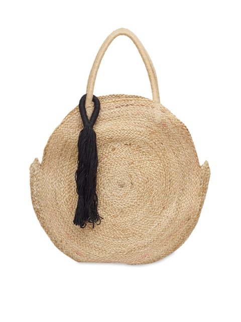 

Diwaah Beige Textured Oversized Shopper Tote Bag with Tasselled