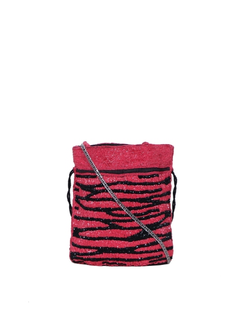 

Diwaah Maroon & Black Embellished Pure Cotton Purse Clutch