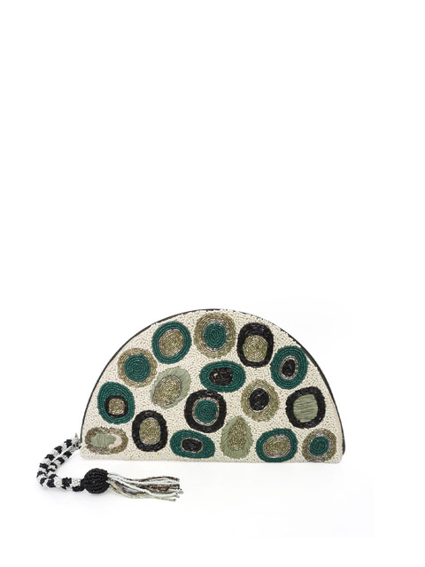 

Diwaah Off White & Green Embellished Half Moon Clutch