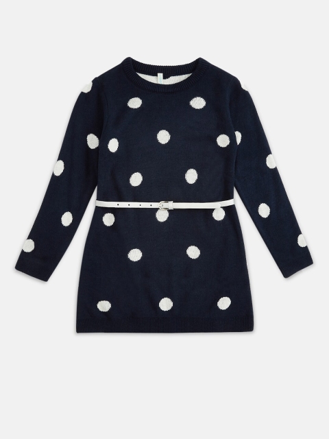

Pantaloons Junior Navy Blue & White Acrylic Sweater Dress with Belt