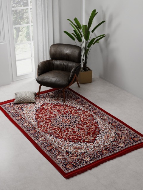 

Raymond Home Red & White Ethnic Motifs Polyester Carpet
