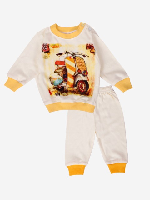 

YK Unisex Kids Yellow & White Printed Pure Cotton Top With Pyjamas