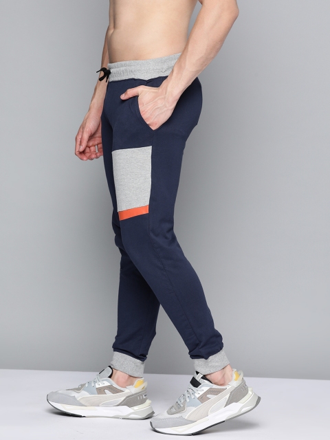 

HERE&NOW Men Navy Blue & Grey Melange Colourblocked Cotton Joggers