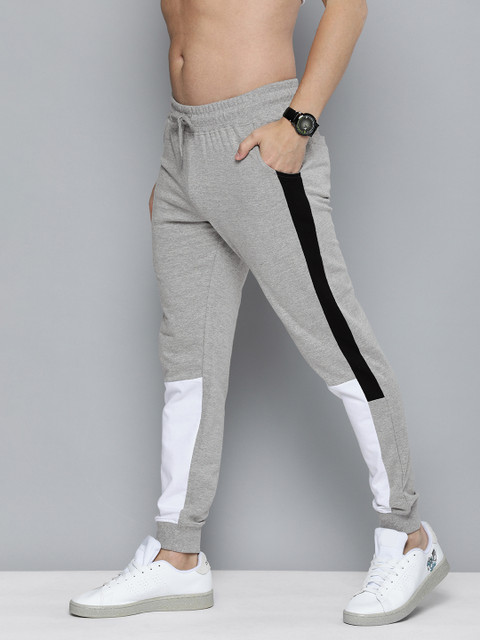 

HERE&NOW Men Grey Melange & White Colourblocked Joggers