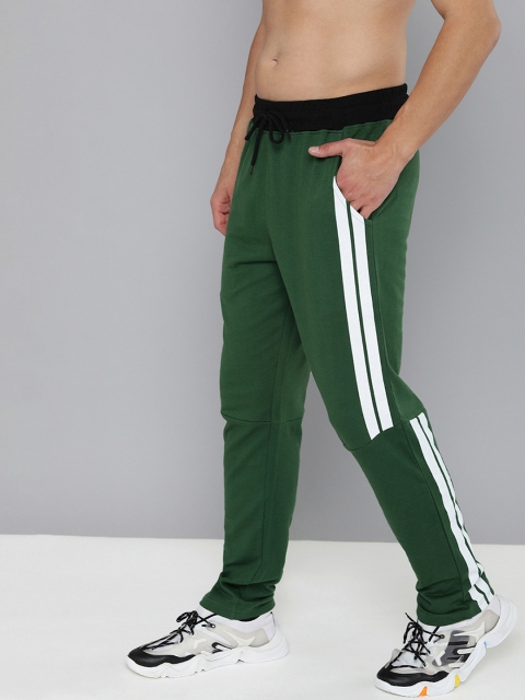 

HERE&NOW Men Green Side Striped Pure Cotton Track Pants