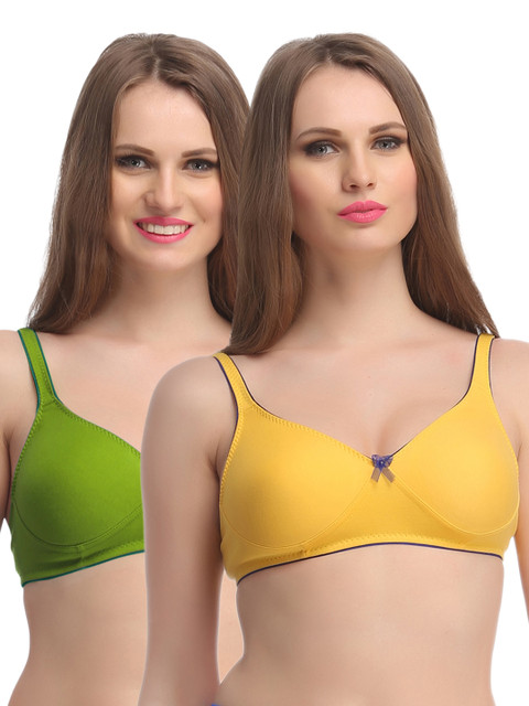 

Clovia Pack Of 2 Cotton Non-Wired Non-Padded Everyday Bra With Demi Cups, Green
