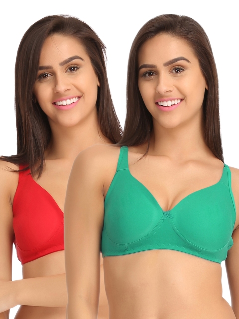 

Clovia Pack Of 2 Cotton Non-Padded Full Cup Bra- Multicolor, Green