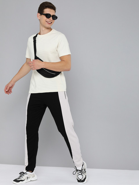 

HERE&NOW Men Black & White Pure Cotton Track Pants