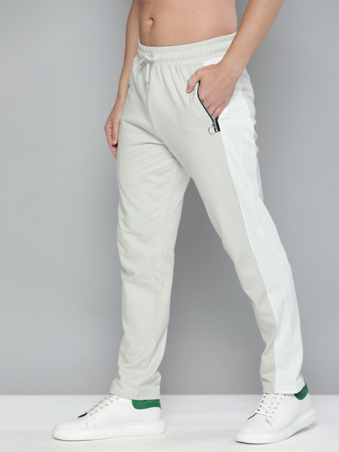 

HERE&NOW Men Light Grey Solid Pure Cotton Regular Track Pants With Side Stripes
