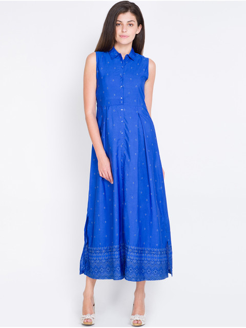 

Tokyo Talkies Women Blue Printed Shirt Maxi Dress