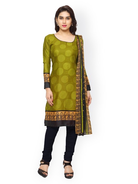 

Vaamsi Green & Black Dot Print Unstitched Dress Material