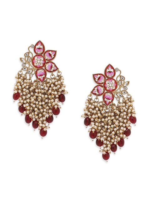 

Queen Be Gold-Toned & Red Contemporary Drop Earrings