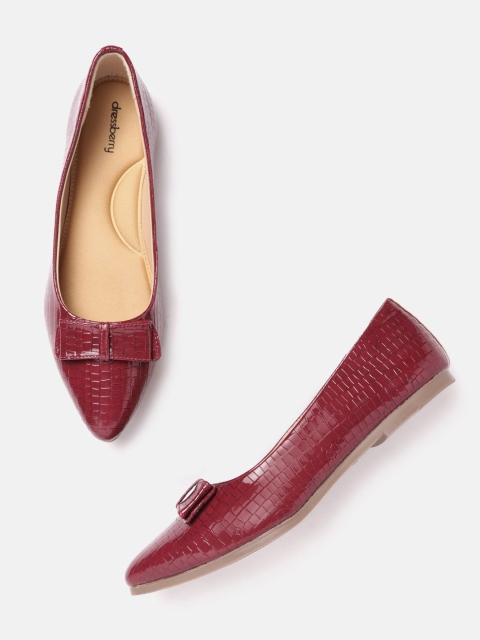 

DressBerry Women Maroon Croc Textured Ballerinas with Bow Detail