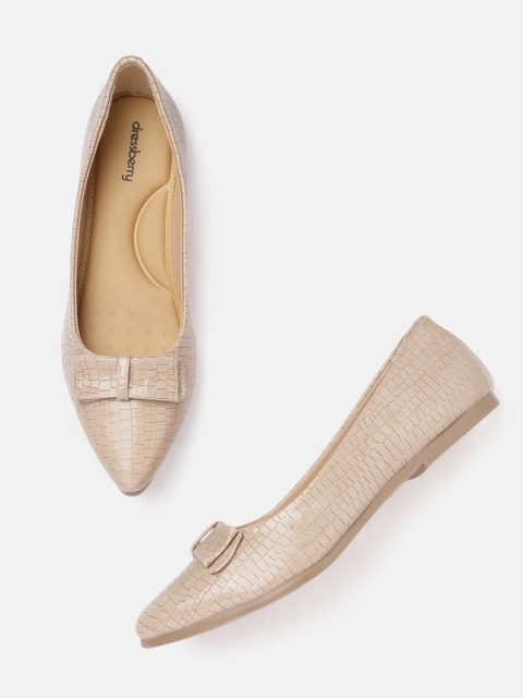 

DressBerry Women Beige Croc Textured Ballerinas with Bow Detail