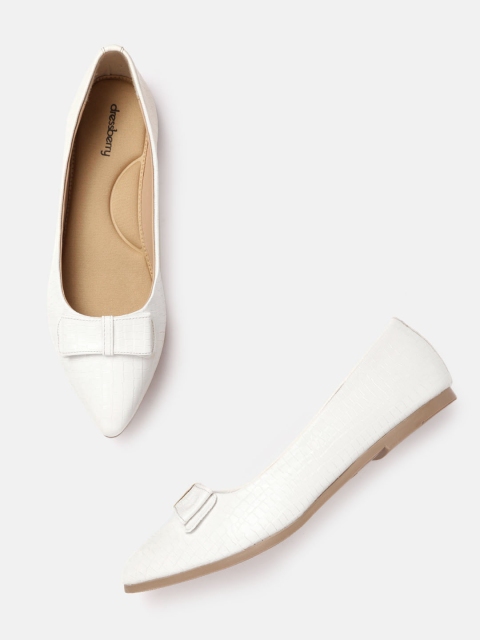 

DressBerry Women White Croc Textured Ballerinas with Bow Detail