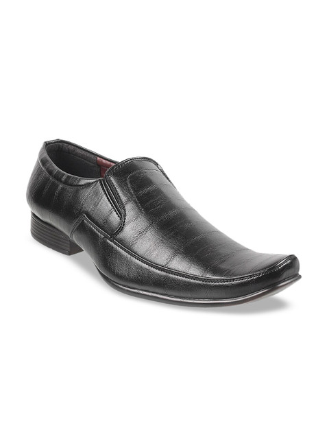 

WALKWAY Men Black Textured Formal Slip-Ons