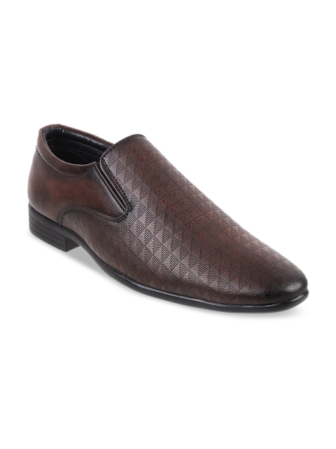 

WALKWAY Men Brown Textured Formal Slip-On Shoes