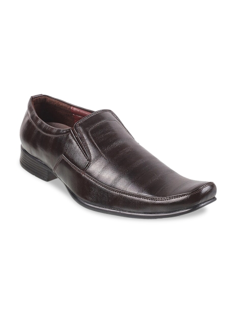 

WALKWAY Men Brown Textured Formal Slip-Ons