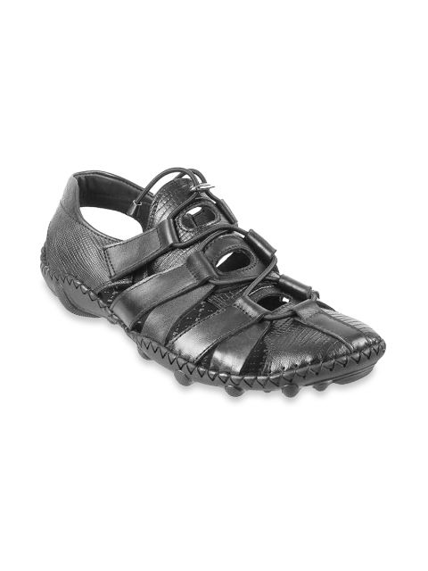 

Metro Men Black Leather Shoe-Style Sandals