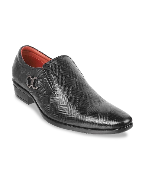 

Metro Men Black Textured Formal Slip-Ons