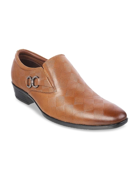 

Metro Men Tan Brown Textured Leather Formal Slip-Ons