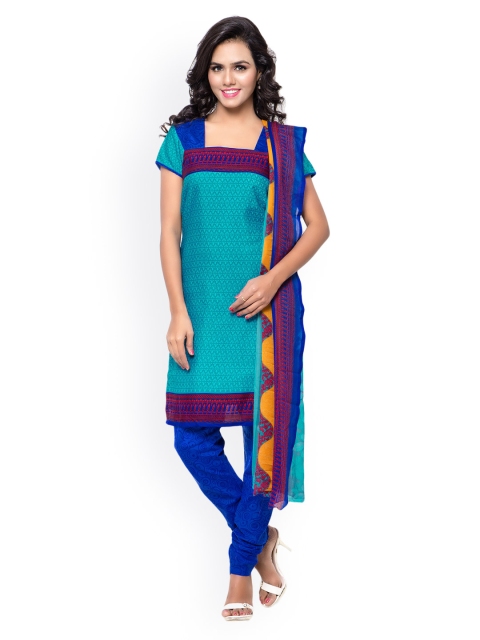 

Satrani Blue Printed Polycotton Unstitched Dress Material