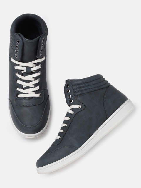 

Roadster Men Navy Blue Solid Mid-Top Sneakers